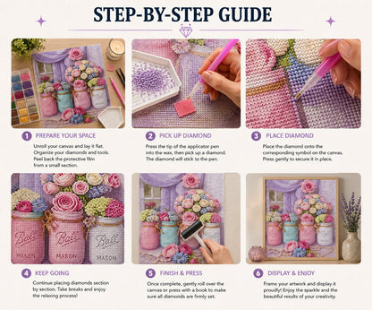 Step by step instructions for completing a diamond painting kit from canvas prep to framing | Azurra Shop