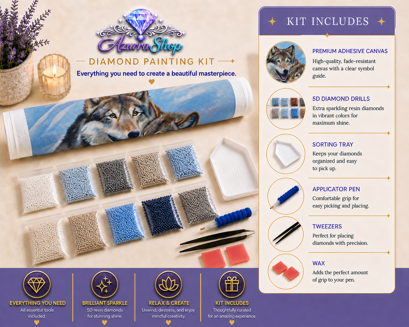 Wolf Mates Winter Nuzzle Diamond Painting Kit