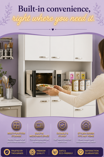 71" White Kitchen Pantry Cabinet with Microwave Stand