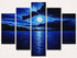 Finished midnight moonrise 5 panel diamond painting with a full moon and its reflection over dark blue ocean water | Azurra Shop