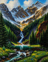 Close up of the finished alpine mountain valley waterfall diamond painting with sparkling drills | Azurra Shop
