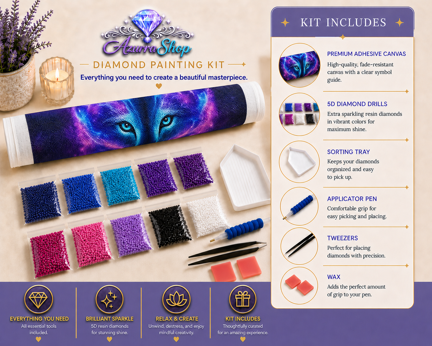 Neon Wolf Spirit Diamond Painting Kit