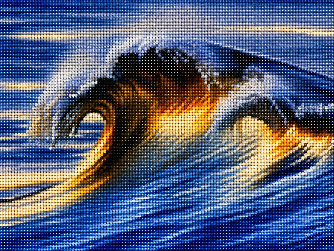 Close up of the finished golden barrel wave diamond painting with sparkling drills | Azurra Shop