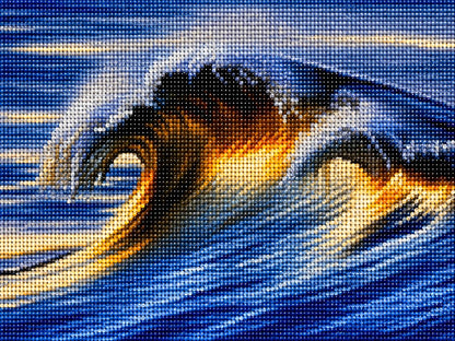 Close up of the finished golden barrel wave diamond painting with sparkling drills | Azurra Shop