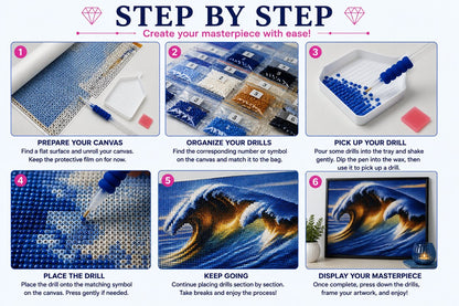 Step by step guide showing how to complete the golden barrel wave diamond painting | Azurra Shop