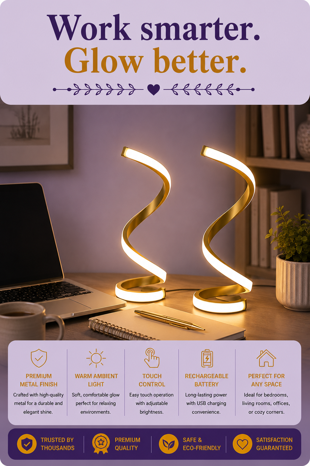 Spiral LED Desk Lamp — Set of 2