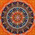 Finished orange jeweled mandala diamond painting with a black and orange medallion, red teardrops, and crystal rhinestones | Azurra Shop