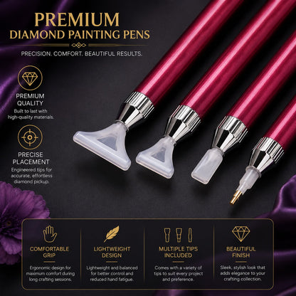 Close up of the drill pen tips picking up and placing diamonds