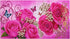 Close up of the finished pink rose garden diamond painting in a wide panoramic format with butterflies and baby&