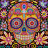 Close up of the finished rainbow mandala sugar skull diamond painting with colorful floral patterns on a black canvas | Azurra Shop