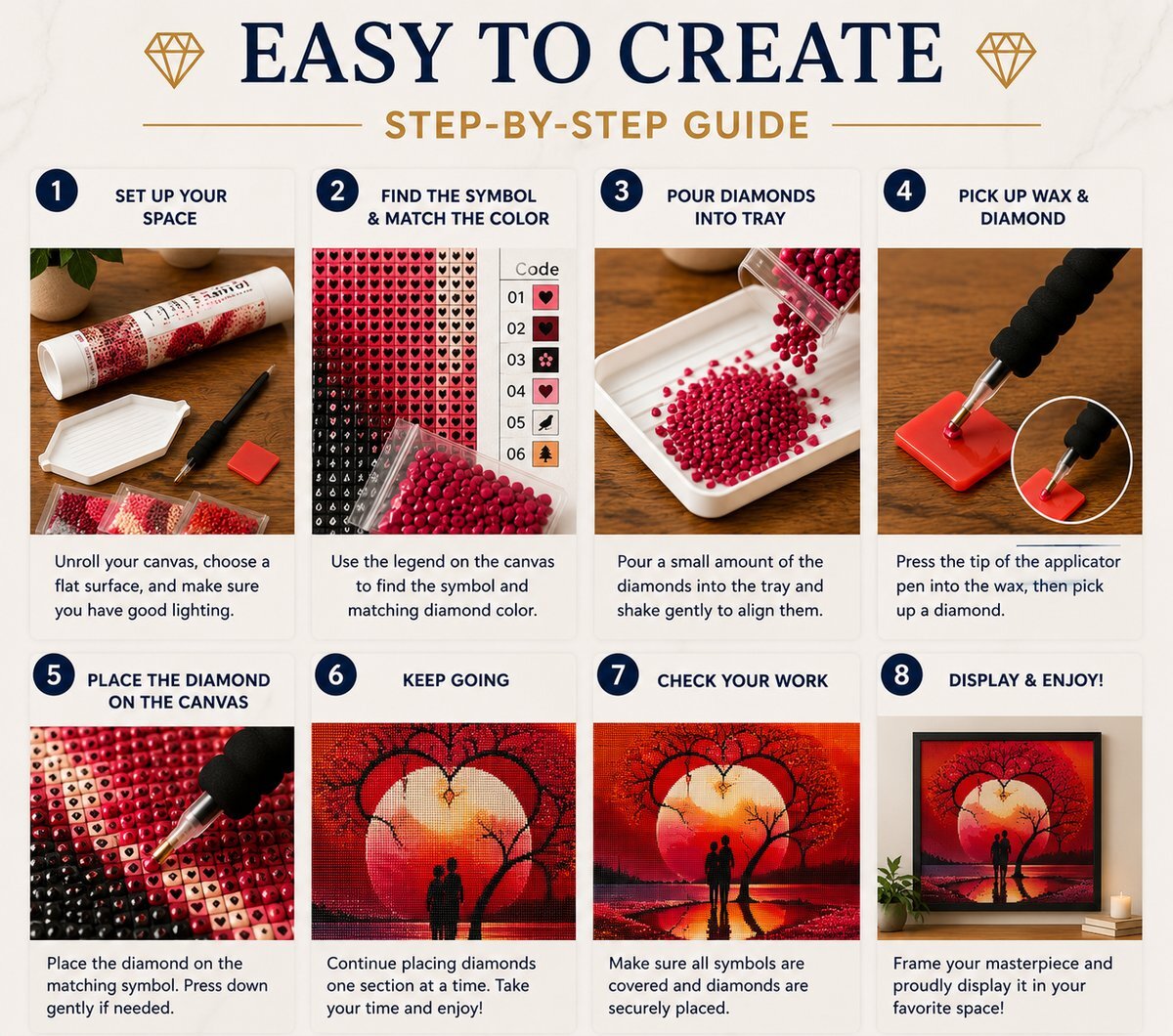 Romantic Moonrise and Heart Trees Diamond Painting Kit