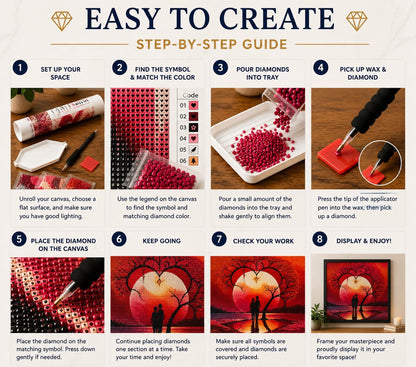 Romantic Moonrise and Heart Trees Diamond Painting Kit