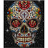 Close up of the finished sugar skull diamond painting with red roses in the eyes and a cross on the forehead | Azurra Shop
