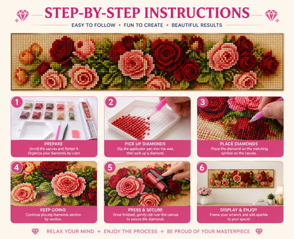 Step by step instructions for completing a diamond painting kit from canvas prep to framing | Azurra Shop