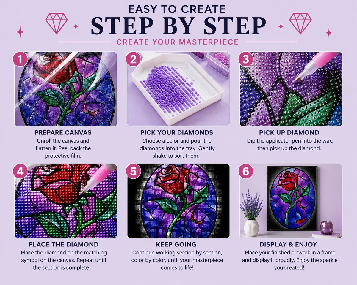 Step by step instructions for completing a diamond painting kit from canvas prep to framing | Azurra Shop