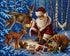 Close up of the finished Santa diamond painting with a lantern surrounded by deer, a squirrel, and a bunny in the snowy woods | Azurra Shop
