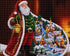 Close up of the finished Santa diamond painting with a snowy Christmas village tucked in his cape | Azurra Shop