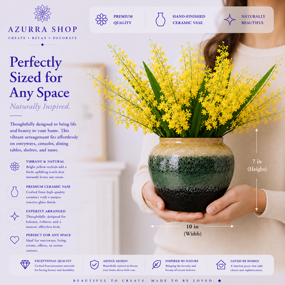 Yellow Dancing Orchid Ceramic Vase — Artificial Oncidium Arrangement