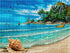 Close up of the finished conch shell on the beach diamond painting with sparkling drills | Azurra Shop