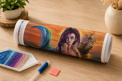 Diamond painting kit supplies including rolled canvas, sorted diamond tray, applicator pen, and color chart | Azurra Shop