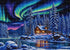 Close up of the finished aurora borealis snowy cabin diamond painting with sparkling drills | Azurra Shop