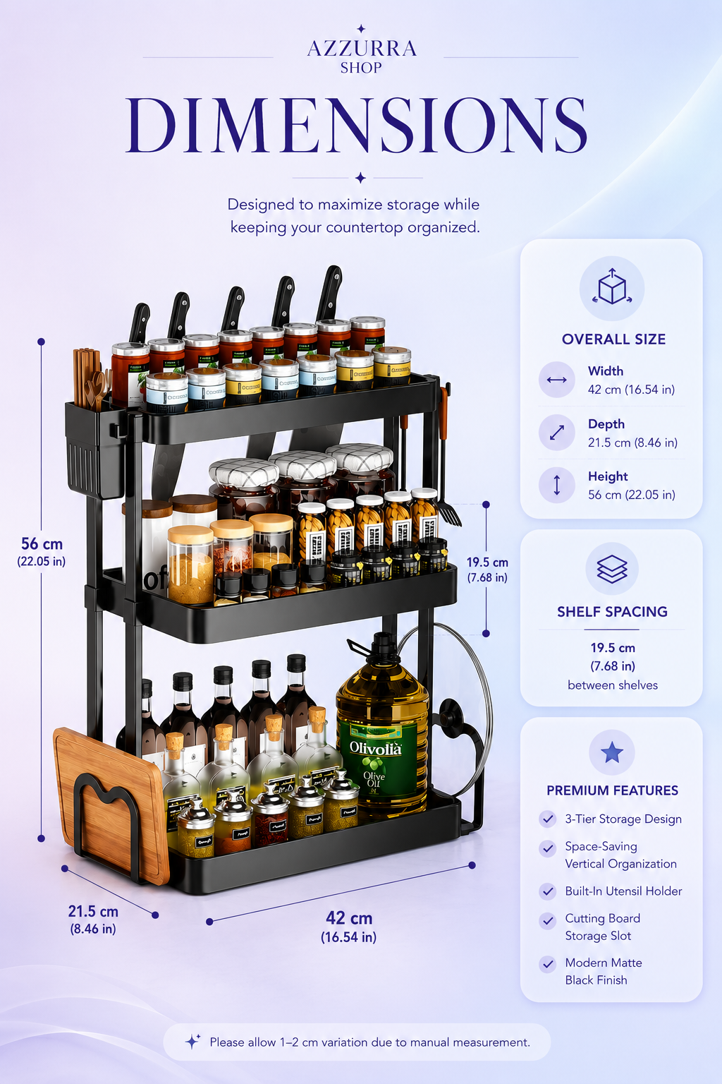 3-Tier Kitchen Seasoning Rack with Utensil &amp; Knife Storage