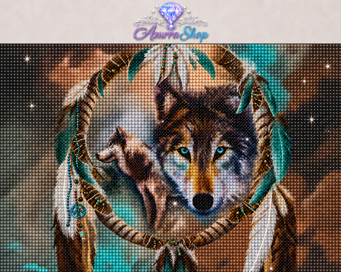 Spirit Wolf Teal Dreamcatcher Diamond Painting Kit