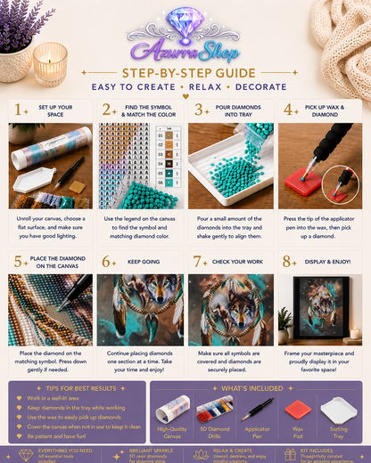 Spirit Wolf Teal Dreamcatcher Diamond Painting Kit