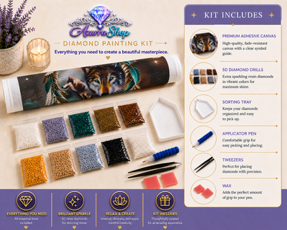 Spirit Wolf Teal Dreamcatcher Diamond Painting Kit