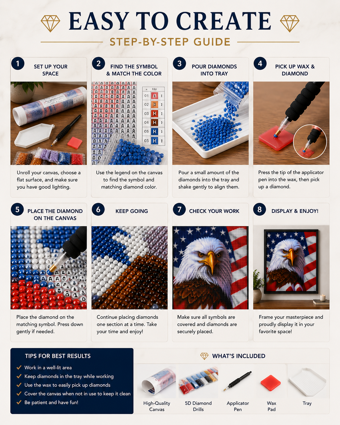 American eagle diamond painting kit easy to create step by step guide — full drill DIY — Azurra Shop