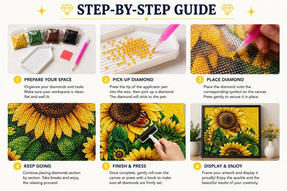 Step by step instructions for completing a diamond painting kit from canvas prep to framing | Azurra Shop