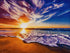 Close up of the finished purple sky ocean sunset diamond painting with sparkling drills | Azurra Shop