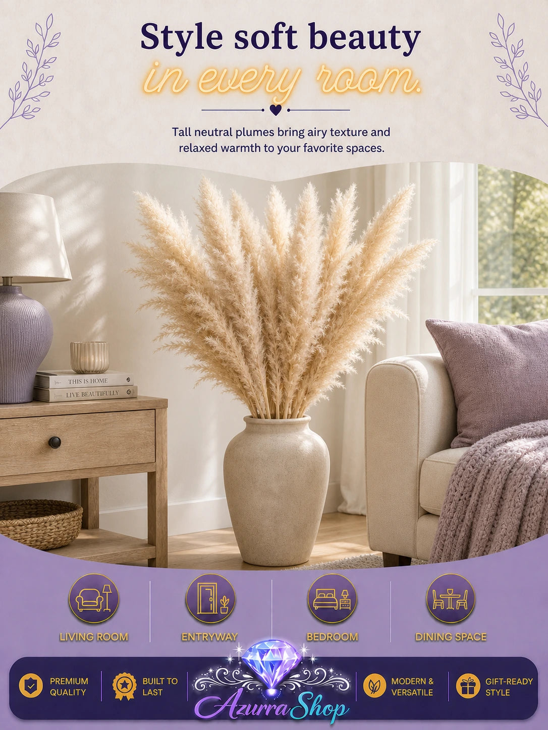 Tall Pampas Grass Stems, Set of 10