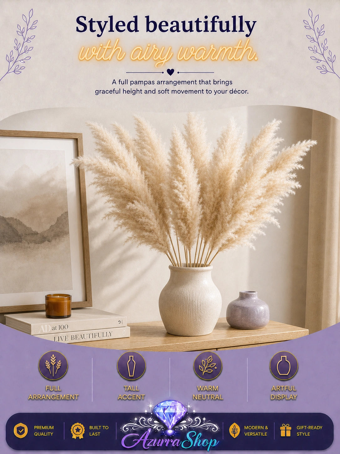 Tall Pampas Grass Stems, Set of 10