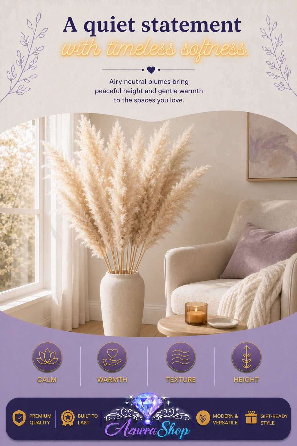 Tall Pampas Grass Stems, Set of 10