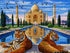 Finished Tiger and Taj Mahal diamond painting kit artwork with two tigers resting before the Taj Mahal and reflecting pool | Azurra Shop
