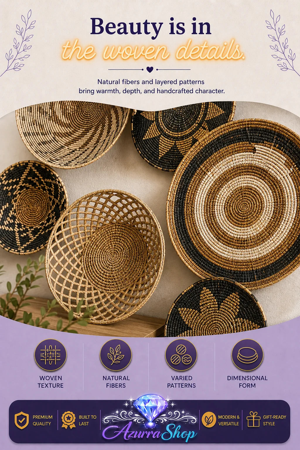 Timeless Woven Basket Wall Set, 9 Pieces
