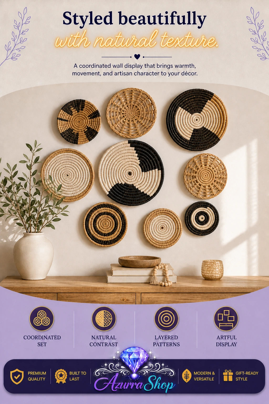 Timeless Woven Basket Wall Set, 9 Pieces