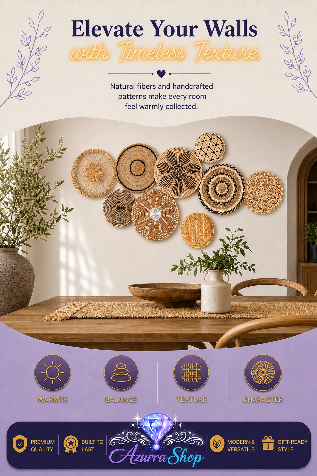 Timeless Woven Basket Wall Set, 9 Pieces