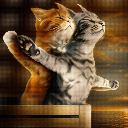Titanic kittens diamond painting kit – playful orange and grey tabby cats in a dramatic Titanic-style pose, warm golden tones, full drill 5D DIY cat wall art — Azurra Shop
