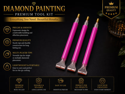 Three applicator pens included in the diamond painting tool set with brushes