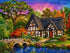 Close up of the finished Tudor cottage at autumn sunset diamond painting | Azurra Shop