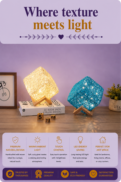 Hand-Knit Rattan LED Desk Lamp
