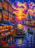 Finished Venice Gondola diamond painting kit artwork with gondolas on a canal at sunset and a domed church in the background | Azurra Shop