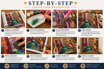 Step by step guide showing how to complete the Venice diamond painting kit | Azurra Shop