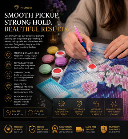 Woman picking up wax clay while working on a diamond painting