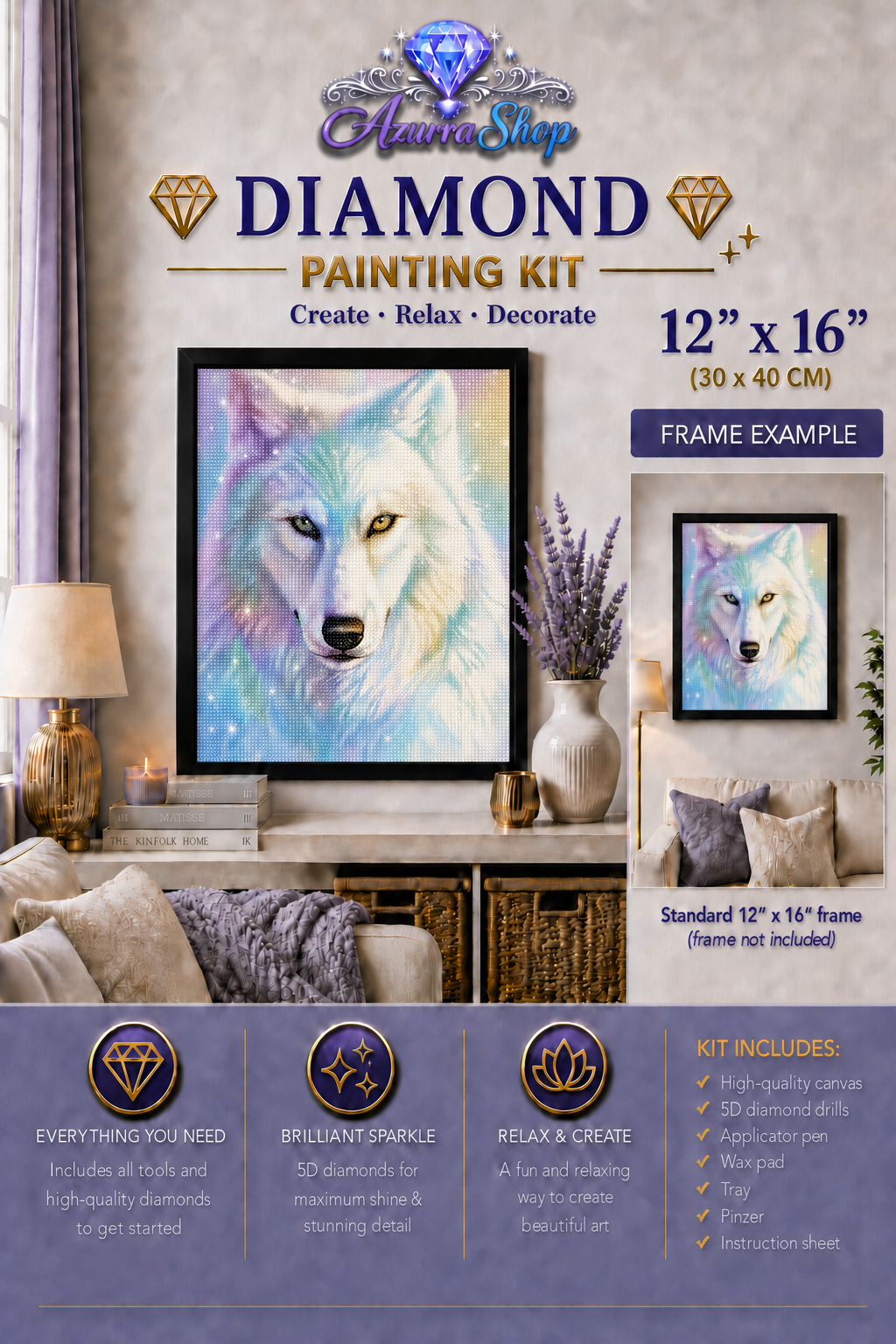Rainbow Wolf Glow Diamond Painting Kit