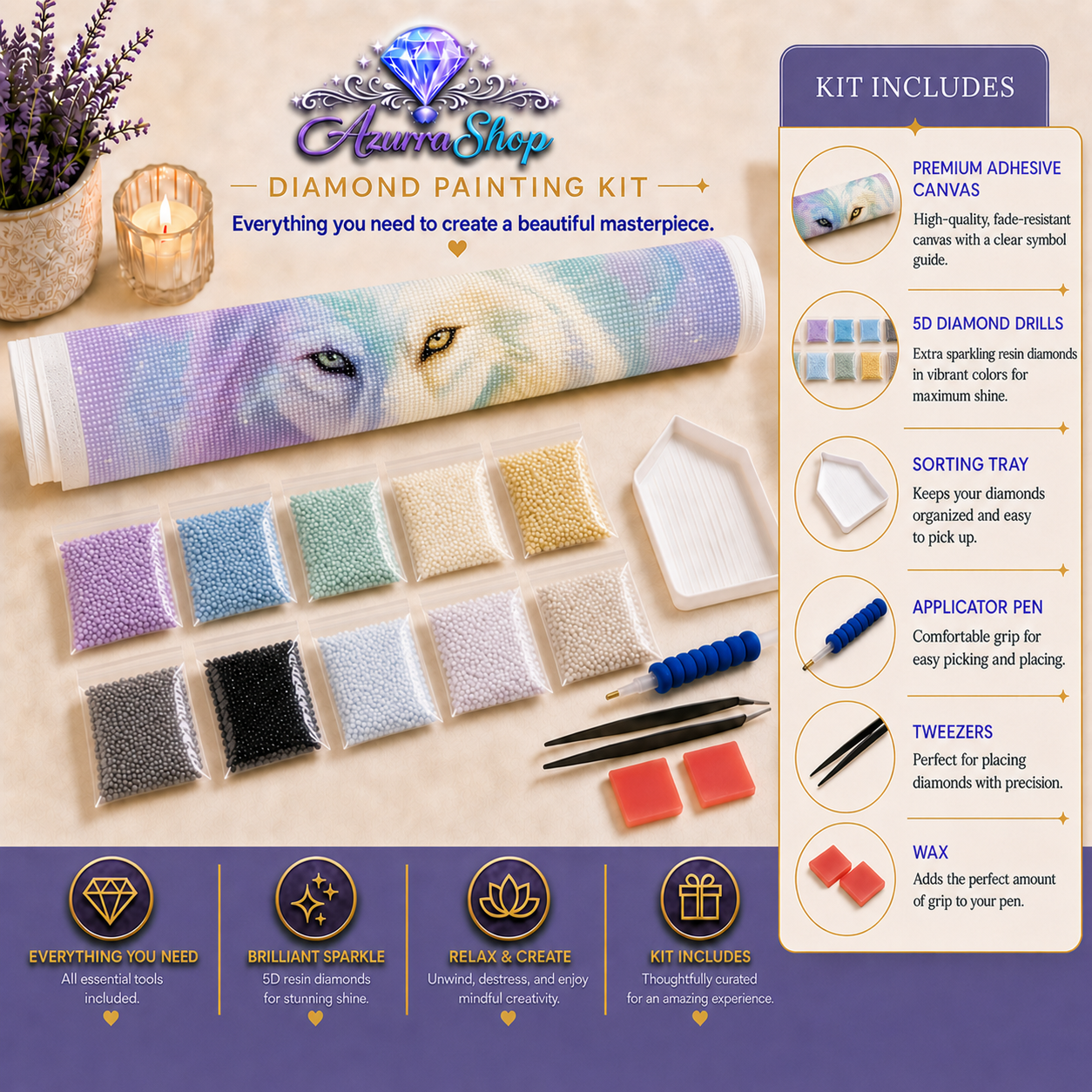 Rainbow Wolf Glow Diamond Painting Kit