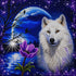 Close up of the finished white wolf and blue moon diamond painting | Azurra Shop
