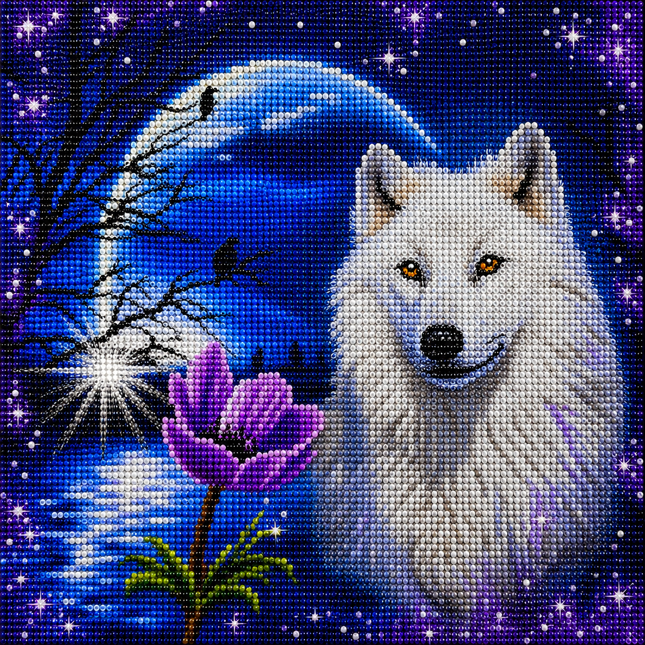 White Wolf &amp; Blue Moon Diamond Painting Kit